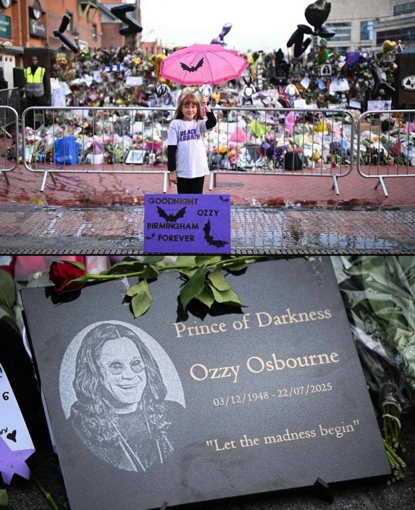 In Birmingham wird Ozzy Osbourne verabschiedet. Fans ehren seinen Gedächtnis mit Blumen, Plakaten und symbolischen Geschenken zu seinen Ehren.