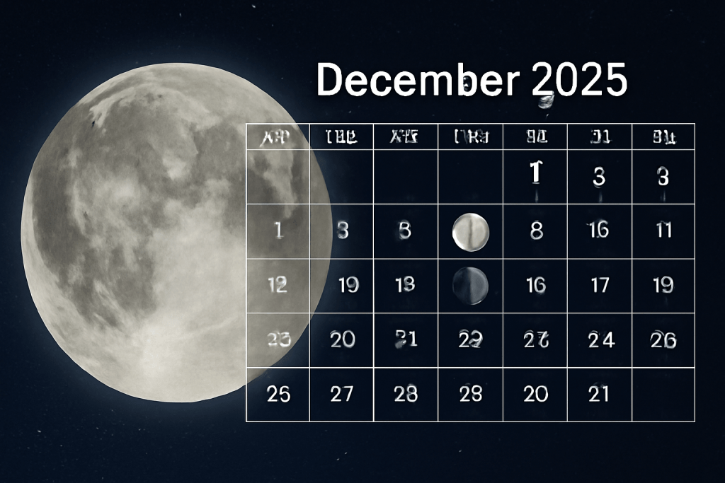 Mondkalender für Dezember 2025: Phasen und günstige Tage Der Mondkalender für Dezember 2025 hilft dabei, günstige Tage für neue Projekte, Reisen und wichtige finanzielle Entscheidungen zu finden