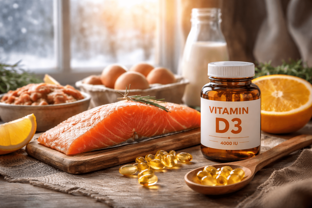 Vitamin-D-Mangel im Winter: Symptome, Gesundheitsrisiken und praktische Wege zur Versorgung über Ernährung und Ergänzungsmittel
