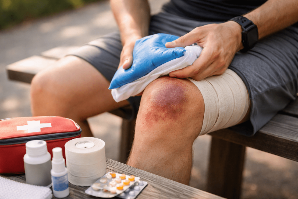 Knieprellung richtig behandeln: Erste Hilfe, typische Symptome, Therapie zu Hause und Warnzeichen für einen Arztbesuch – sachlich und praxisnah erklärt