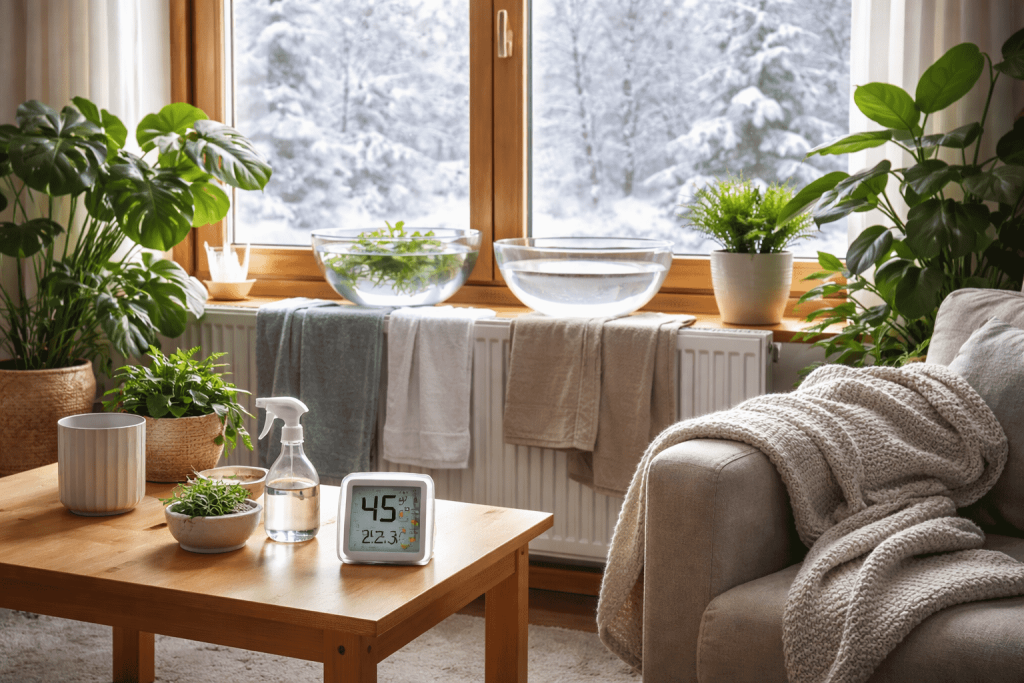 Wie man trockene Luft in der Wohnung im Winter bekämpft Wie trockene Winterluft Gesundheit, Haut und Schlaf beeinflusst und welche einfachen Maßnahmen die Luftfeuchtigkeit ohne Luftbefeuchter erhöhen