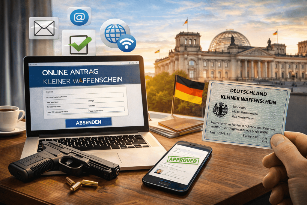 Kleiner Waffenschein online beantragen 2026: Geht das in Deutschland wirklich Kann man den Kleinen Waffenschein 2026 online beantragen? Erfahren Sie, welche Schritte digital möglich sind, wann ein Termin nötig ist und worauf Sie achten sollten