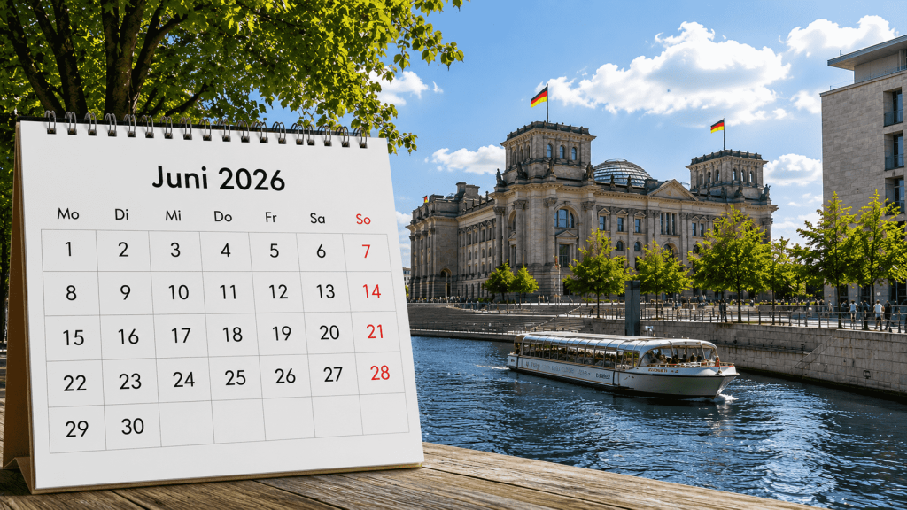 Juni 2026 in Deutschland: Vollständiger Kalender mit Feiertagen, Gedenktagen, internationalen Aktionstagen und wichtigen Ereignissen für jeden Tag.
