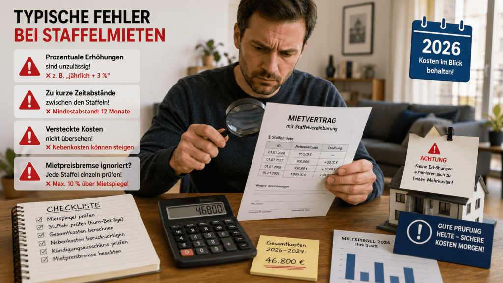 Staffelmiete berechnen: Kosten, Fristen und typische Fehler 2026