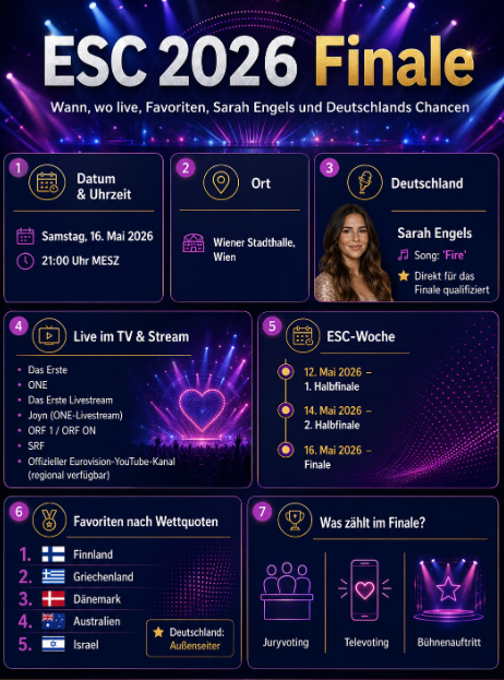 ESC 2026 Finale: Wann, wo live, Sarah Engels Chancen
