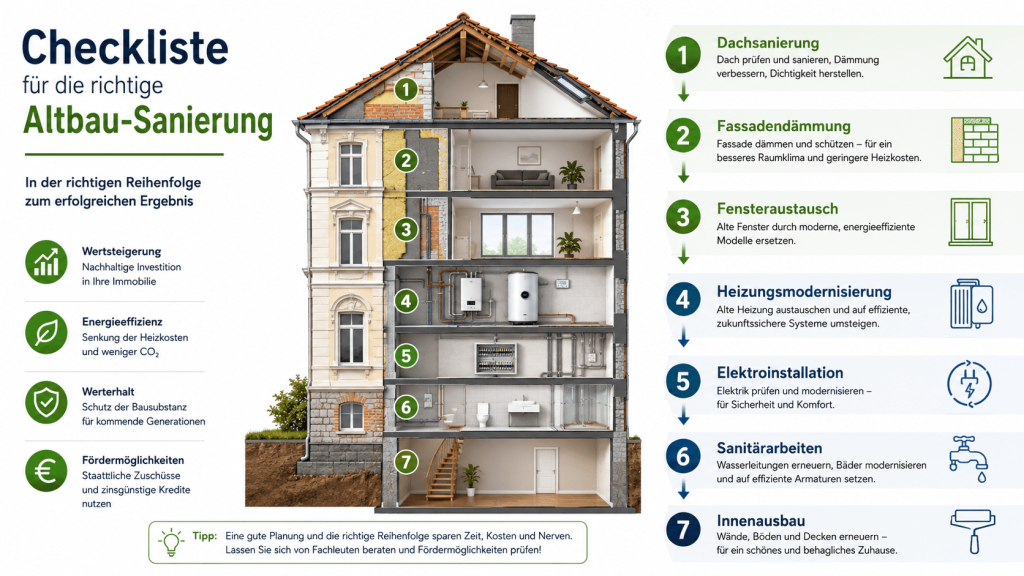 Altbau sanieren Reihenfolge richtig machen: die häufigsten Fragen beantwortet