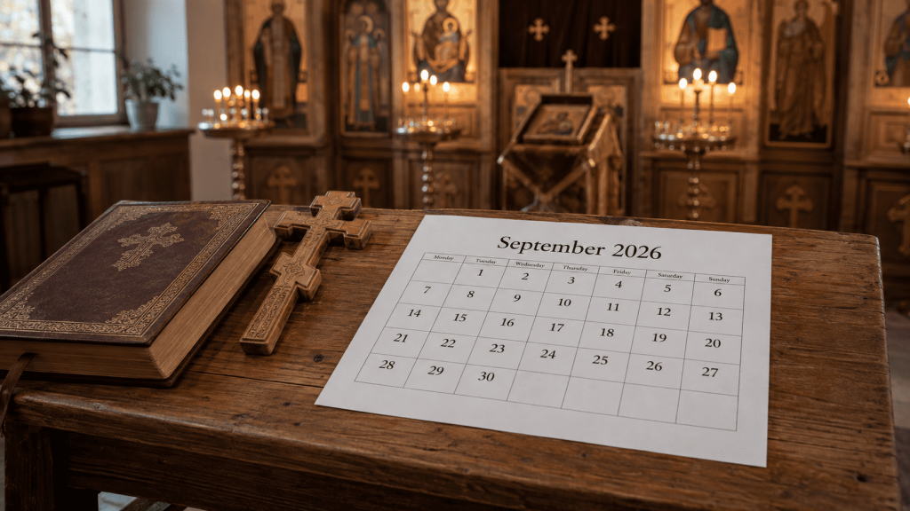 Orthodoxer Kalender für September 2026 in Deutschland: Feiertage, Fastentage, wichtige Gedenktage, arbeitsfreie Tage und Unterschiede der Kalender.